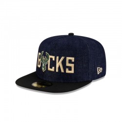 Milwaukee Bucks Navy Denim 59FIFTY Taillierte Mütze mit A-Rahmen