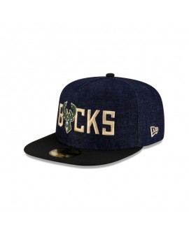 Milwaukee Bucks Navy Denim 59FIFTY Taillierte Mütze mit A-Rahmen