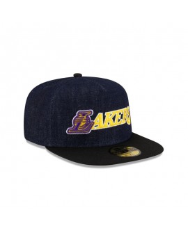 Dunkelblaue 59FIFTY-Denim-Mütze der Los Angeles Lakers mit A-Rahmen