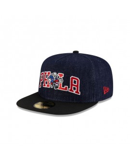 Dunkelblaue 59FIFTY-Mütze mit A-Rahmen der Philadelphia 76ers aus Denim
