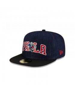 Dunkelblaue 59FIFTY-Mütze mit A-Rahmen der Philadelphia 76ers aus Denim
