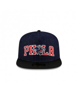 Dunkelblaue 59FIFTY-Mütze mit A-Rahmen der Philadelphia 76ers aus Denim