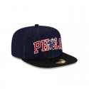 Dunkelblaue 59FIFTY-Mütze mit A-Rahmen der Philadelphia 76ers aus Denim