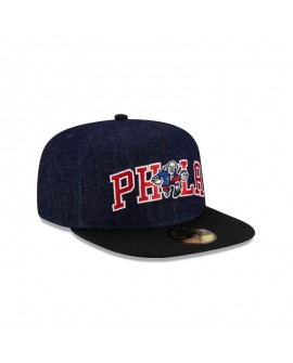 Dunkelblaue 59FIFTY-Mütze mit A-Rahmen der Philadelphia 76ers aus Denim