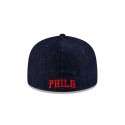 Dunkelblaue 59FIFTY-Mütze mit A-Rahmen der Philadelphia 76ers aus Denim