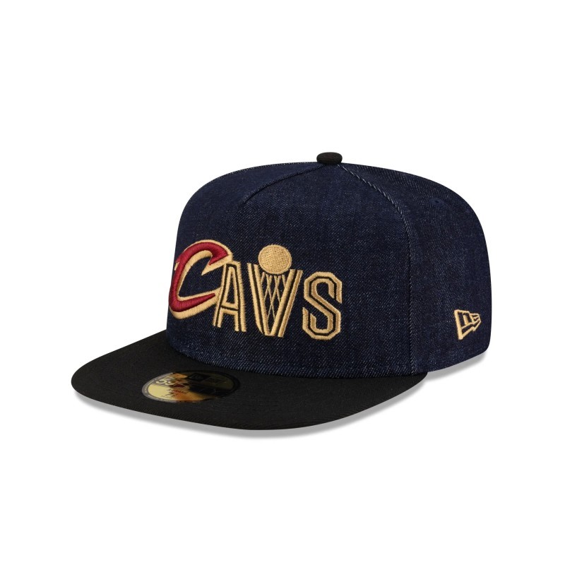 Dunkelblauer Denim-59FIFTY-Hut der Cleveland Cavaliers mit A-Rahmen