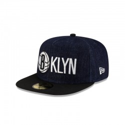 Dunkelblaue 59FIFTY-Denim-Mütze der Brooklyn Nets mit A-Rahmen