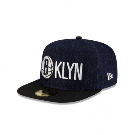 Dunkelblaue 59FIFTY-Denim-Mütze der Brooklyn Nets mit A-Rahmen