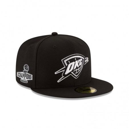 Schwarz-weiße 59FIFTY-Mütze der Oklahoma City Thunder 2025 NBA Champions