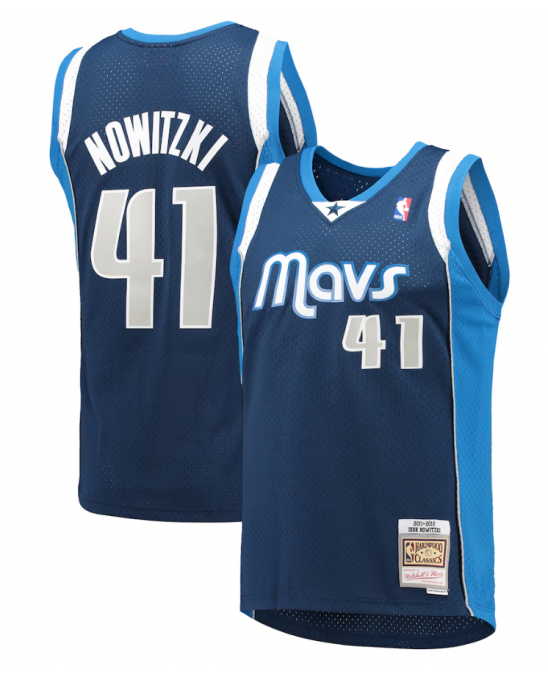 Herren-Trikot von Mitchell & Ness, Dirk Nowitzki, Navyblau, Dallas Mavericks, Saison 2011/12, Hardwood Classics Swingman Edition