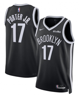 Unisex Brooklyn Nets Michael Porter Jr. Nike Schwarzes Swingman Badge Trikot – Icon Edition