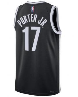 Unisex Brooklyn Nets Michael Porter Jr. Nike Schwarzes Swingman Badge Trikot – Icon Edition