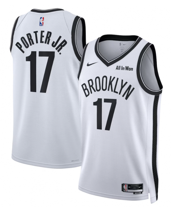 Unisex Brooklyn Nets Michael Porter Jr. Nike Weißes Swingman Badge Trikot – Association Edition