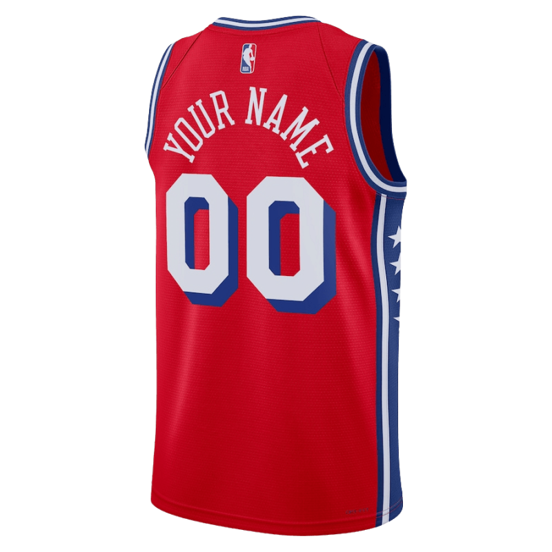 Personalisiertes rotes Statement-Trikot der Philadelphia 76ers