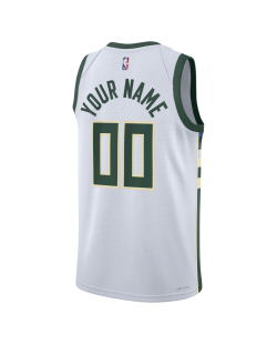 Personalisiertes Weiß Association-Trikot der Milwaukee Bucks