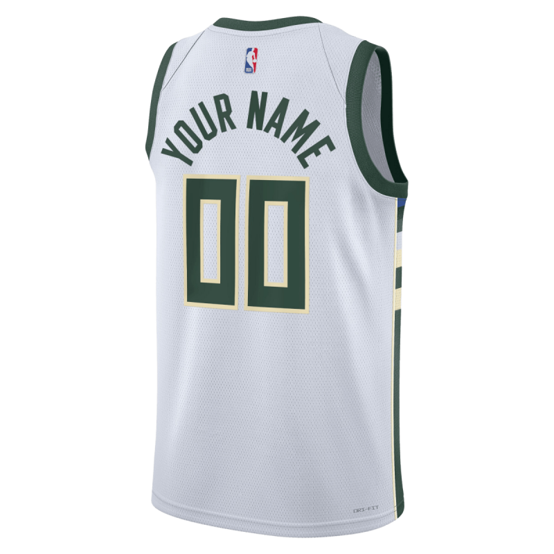 Personalisiertes Weiß Association-Trikot der Milwaukee Bucks