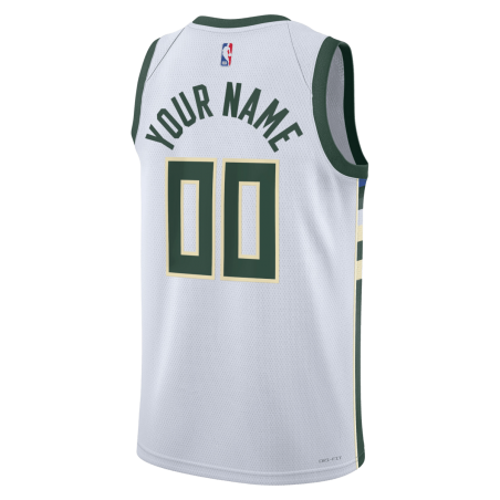 Personalisiertes Weiß Association-Trikot der Milwaukee Bucks