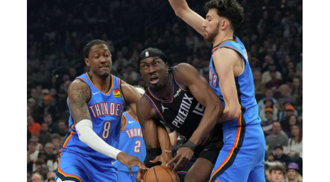 Devin Booker trifft einen 3-Punkter mit 0,7 Sekunden übrig, um Suns über NBA-Besten Thunder 108-105 zu heben